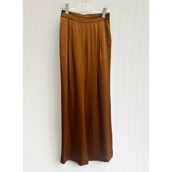 Cuyana Silk Charmeuse Wide Leg Pants Hazelnut Brown Copper Trouser Small - Picture 1 of 7